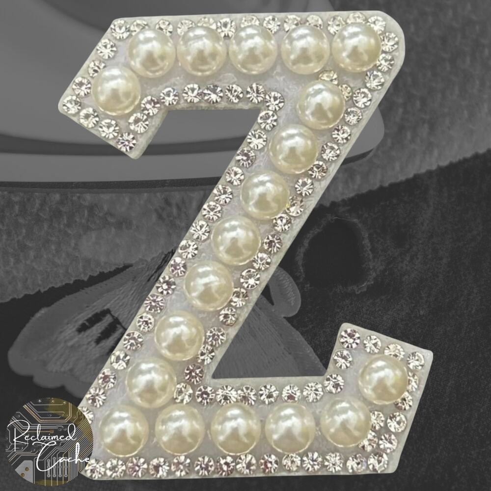 Letter Z White Faux Pearl Iron On Patch